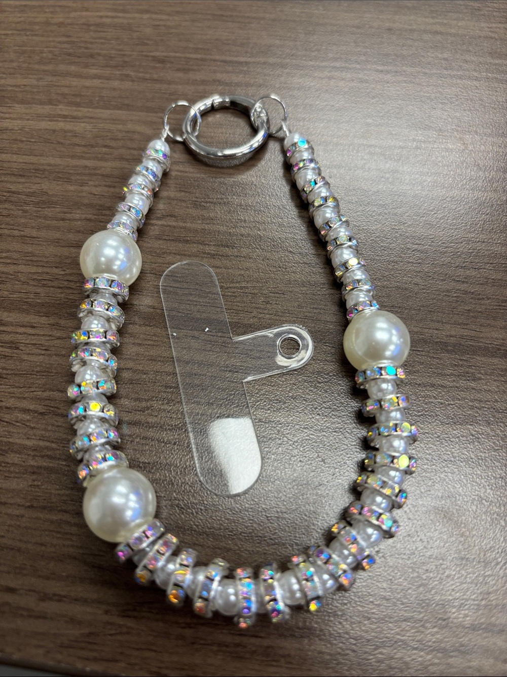 DD Designs Silver and Pearl Beaded Phone with Aurora Crystal Accents